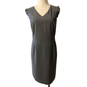 Talbots Dress 12 Gray Stretch Wool Sheath Ruffle Trim Career Church Classic